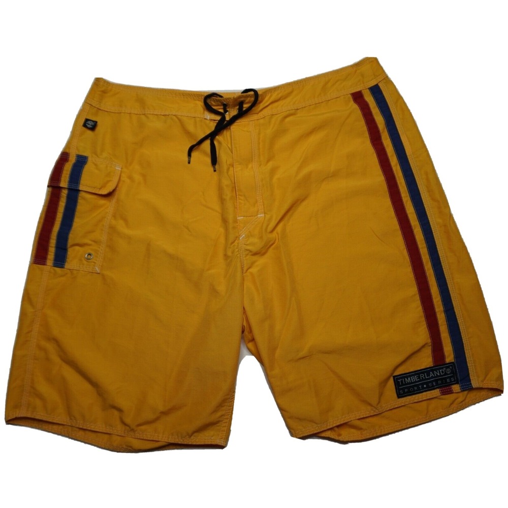 Timberland Sports Series Men XL‎ Yellow Cotton Nylon Blend 8" Board Shorts EUC